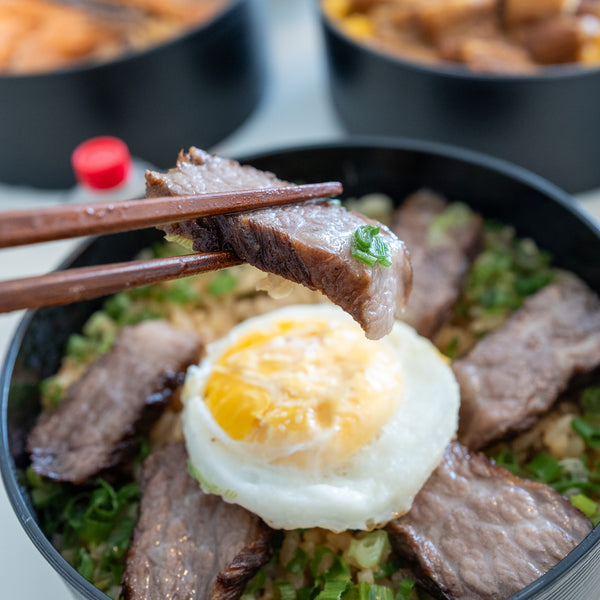 BRISKET STEAK and MEDAMA-YAKI EGG DONABE RICE